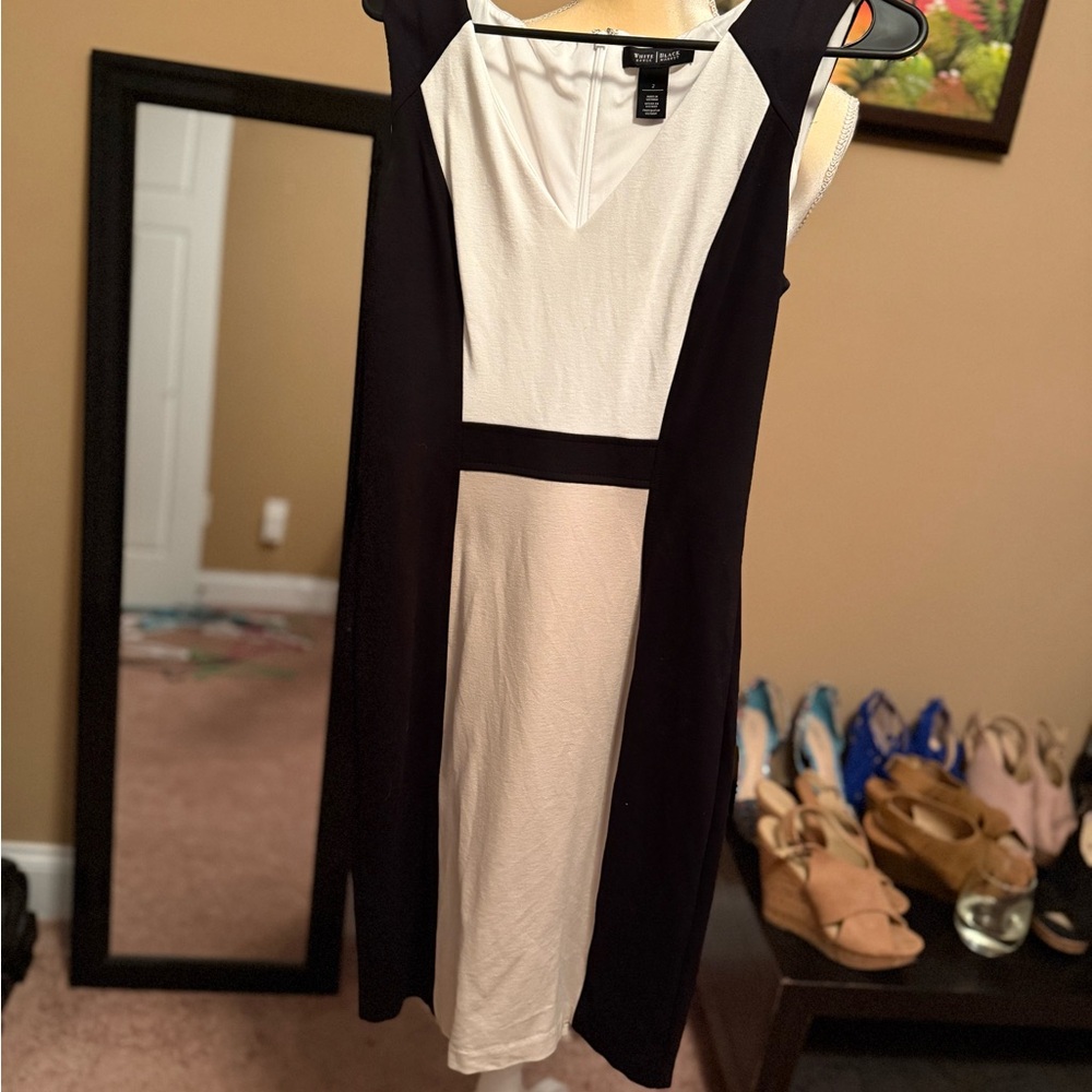 White House Black Market Black and White Panel Midi Dress